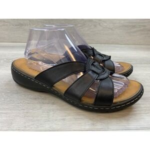 Skechers Luxe Foam Women's Black Slide Sandals Strappy 9 Comfort Wedge Shoes